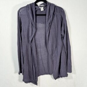 Linen 100% Hooded Cardigan Duster Purple XL Lightweight Open Front minimalist